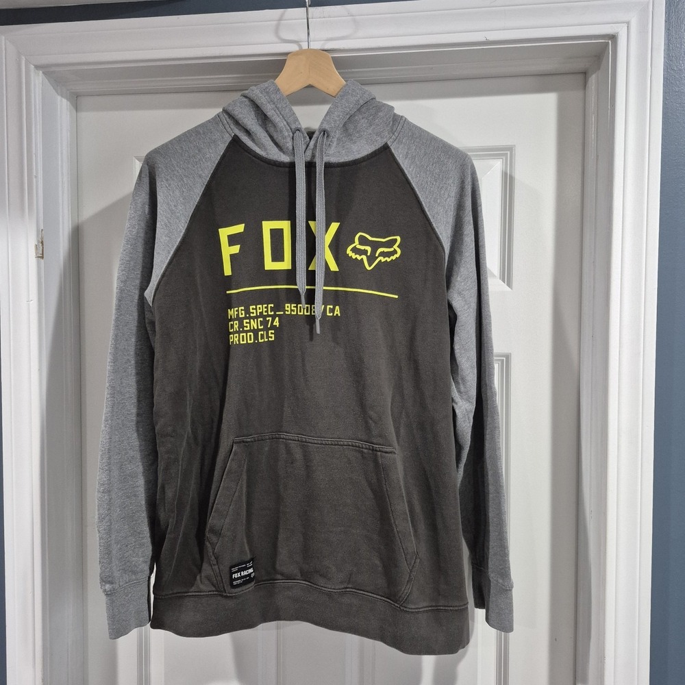 Fox Racing Hoodie Mens Large Gray Green‎ Motocross Fleece Hooded Sweatshirt
